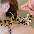 Fabric Leopard Print Flower Hoop Earrings Vintage Ethnic Style Light Luxury Ear Jewelry view 3