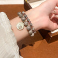 Alloy Round Stone Beaded Double Layer Leaf Pendant Crystal Bangle Bracelet For Women view 1