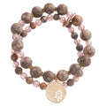 Alloy Round Stone Beaded Double Layer Leaf Pendant Crystal Bangle Bracelet For Women view 5