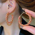 Metal Spiral Twisted Rhinestone Hoop Earrings With Silver Needles, Luxury Palace Style view 4