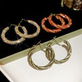 Metal Spiral Twisted Rhinestone Hoop Earrings With Silver Needles, Luxury Palace Style view 3