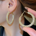 Metal Spiral Twisted Rhinestone Hoop Earrings With Silver Needles, Luxury Palace Style view 2