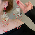 Vintage Court Style Teardrop Crystal Tassel Long Earrings With Silver Needle Posts view 1