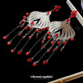 Vintage Court Style Teardrop Crystal Tassel Long Earrings With Silver Needle Posts view 4
