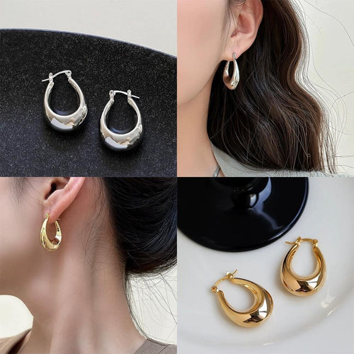Metallic Geometric C U Shaped Hoop Earrings For Women Minimalist High End Style