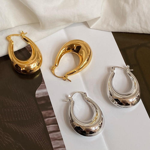 Metallic Geometric C U Shaped Hoop Earrings For Women Minimalist High End Style