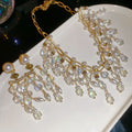 Pearl Crystal Tassel Pendant Handmade Earrings Necklace Jewelry Set Court Style Luxury Choker view 4