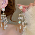 Pearl Crystal Tassel Pendant Handmade Earrings Necklace Jewelry Set Court Style Luxury Choker view 3