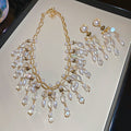 Pearl Crystal Tassel Pendant Handmade Earrings Necklace Jewelry Set Court Style Luxury Choker view 2