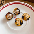 Vintage Leopard Print Resin Geometric Round Pleated Stud Earrings For Women view 3