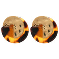Vintage Leopard Print Resin Geometric Round Pleated Stud Earrings For Women view 5