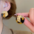 Vintage Leopard Print Resin Geometric Round Pleated Stud Earrings For Women view 4