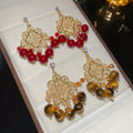 French Court Style Zircon Flower Tiger Eye Crystal Tassel Drop Earrings With Silver Needle view 4