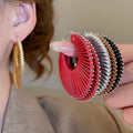 Geometric Round Hollow Woven Alloy Drop Earrings For Women European American Style view 2