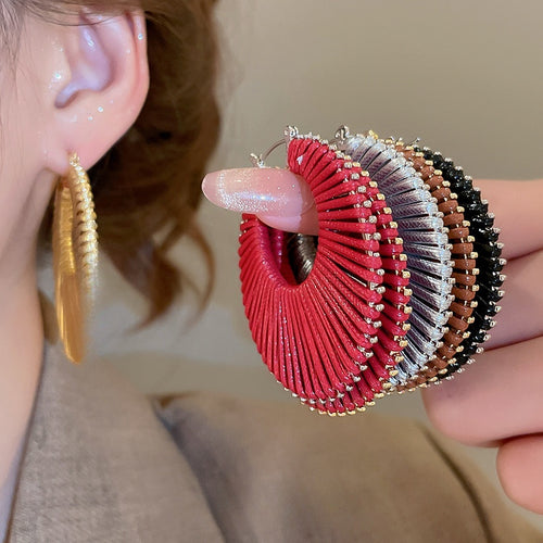 Geometric Round Hollow Woven Alloy Drop Earrings For Women European American Style