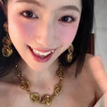 Vintage Court Style Copper Jewelry Set With Geometric Hollow Round Flower Choker Necklace view 4