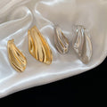 Silver Needle Asymmetrical Fish Tail Metal Stud Earrings, Minimalist European Style Elegant Fashion Jewelry for Women view 3