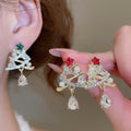 Light Luxury Alloy Christmas Tree Pearl Water Drop Earrings With Sparkling Rhinestone Geometric Design view 2