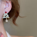 Light Luxury Alloy Christmas Tree Pearl Water Drop Earrings With Sparkling Rhinestone Geometric Design view 4