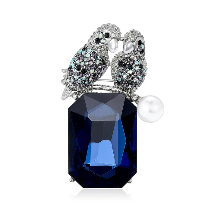 Alloy Glass Parrot Brooch With Rhinestones For Suit Decoration