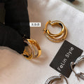 Rhinestone Double Layer Geometric Round Alloy Hoop Earrings For Women Light Luxury European Style view 4