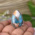 Vintage Faux Marble Ring For Women With Metal Edge Locking Design Niche Fashion Jewelry view 2