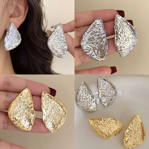 European American Style Thick Edge Triangle Metal Stud Earrings With Silver Pins