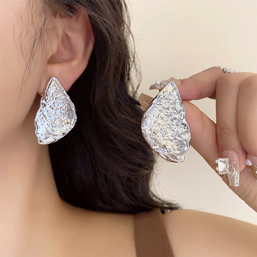 European American Style Thick Edge Triangle Metal Stud Earrings With Silver Pins