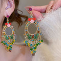 Light Luxury Floral Round Artificial Crystal Tassel Drop Earrings With Silver Needles view 1