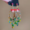 Light Luxury Floral Round Artificial Crystal Tassel Drop Earrings With Silver Needles view 2
