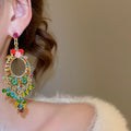 Light Luxury Floral Round Artificial Crystal Tassel Drop Earrings With Silver Needles view 3