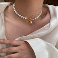 French Vintage Shell Beaded Heart Sweater Necklace Elegant Vacation Style Collarbone Jewelry view 4