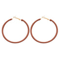 Silver Pin Leather Wrapped Geometric Round Pendant Hoop Earrings Minimalist Fashion Jewelry For Women view 5