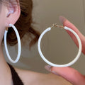 Silver Pin Leather Wrapped Geometric Round Pendant Hoop Earrings Minimalist Fashion Jewelry For Women view 3