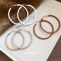 Silver Pin Leather Wrapped Geometric Round Pendant Hoop Earrings Minimalist Fashion Jewelry For Women view 2