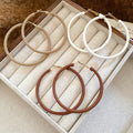 Silver Pin Leather Wrapped Geometric Round Pendant Hoop Earrings Minimalist Fashion Jewelry For Women view 4