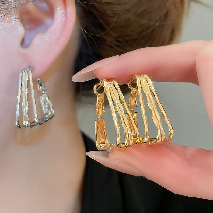 18K Gold Plated Copper Geometric Square Pendant Hoop Earrings For Women Trendy欧美 Style