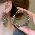 Metal Yarn Woven Geometric Round Pendant Hoop Earrings For Women, European Style Dangle Jewelry view 4