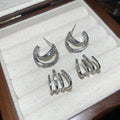 Alloy Silver Needle Sparkling Zircon Double Layer C-Shaped Geometric Drop Earrings For Women view 2