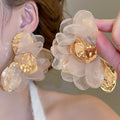 Metal Chiffon Fabric Flower Pendant Drop Earrings For Women Vacation Sweet Floral Style view 3