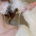Elegant Rhinestone Feather Butterfly Tassel Drop Earrings For Women, Geometric Luxury Style view 4