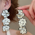 Metal Painted Flower Tassel Drop Earrings Sweet Floral Pendant Ear Studs For Women view 3