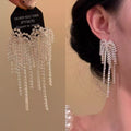 Light Luxury Copper Rhinestone Firework Flower Tassel Drop Earrings For Women view 1