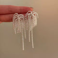 Light Luxury Copper Rhinestone Firework Flower Tassel Drop Earrings For Women view 2