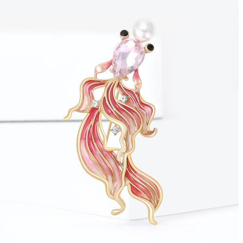 Alloy Enamel Goldfish Rhinestone Brooch For Daily Clothing Decoration