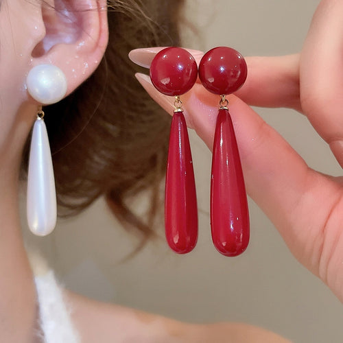 18K Gold Plated Silver Pin Faux Pearl Teardrop Drop Earrings Minimalist Modern Women's Jewelry