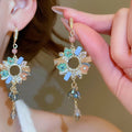 French Court Style Zircon Flower Tassel Crystal Drop Earrings With Vintage Luxury Design view 1