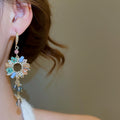 French Court Style Zircon Flower Tassel Crystal Drop Earrings With Vintage Luxury Design view 3