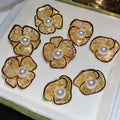 18K Gold Plated Hollow Flower Faux Pearl Stud Earrings With Silver Posts, European Light Luxury Style view 1