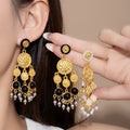 Vintage Palace Style Gold Alloy Filigree Chandelier Tassel Pendant Pearl Rhinestone Luxury Earrings view 1